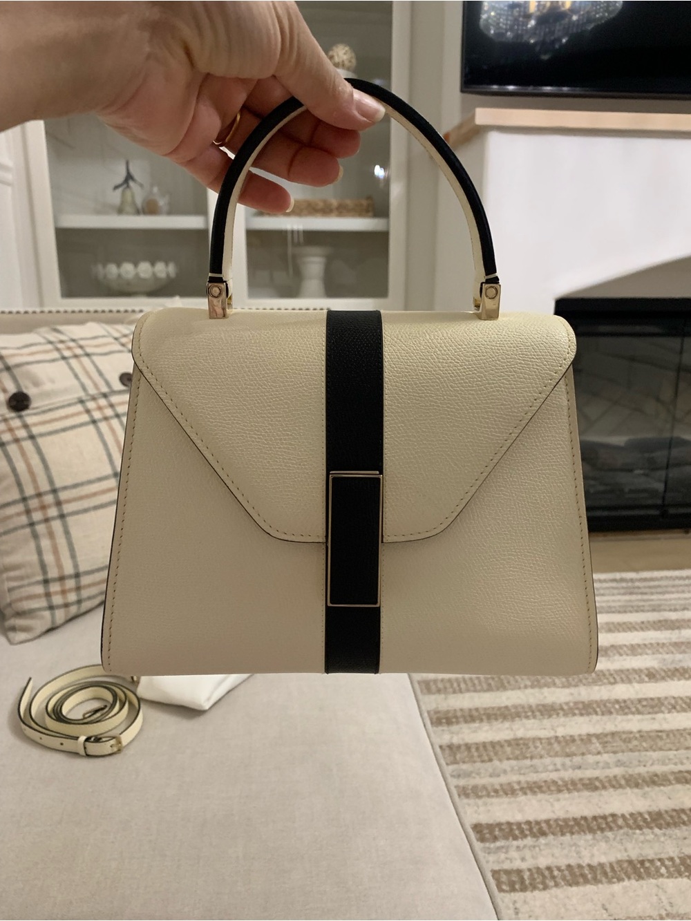 Elegant Valextra Iside Intarsia V-Stripes Top Handle Mini Bag